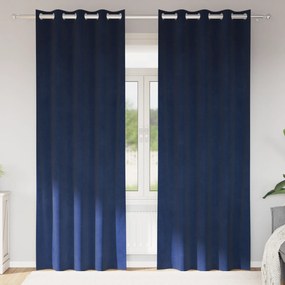 Cortinas Blackout vidaXL com Ilhós 2 pcs Veludo Azul Escuro