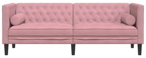 Sofá chesterfield com rolos 3 lugares veludo rosa