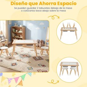 Mesa para crianças sensorial com bancos, superfícies duplas e caixas de armazenamento, natural e preto e branco