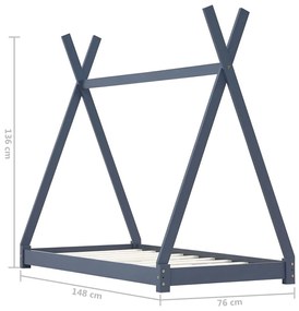 Estrutura de cama para crianças 70x140 cm pinho maciço cinzento