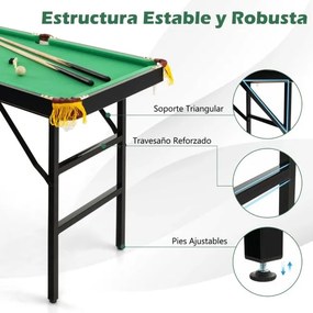 Mesa de jogo portátil mini dobrável com tacos, giz, bolas, triângulo e escova para crianças e adultos 122 cm x 64 cm x 78 cm Verde