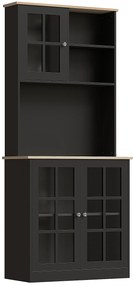 Armário de Cozinha com Prateleiras e Portas de Vidro  Armário Alto de Cozinha para Pequenos Eletrodomésticos e Louças 80x37x183 cm Preto