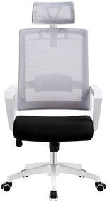 Cadeira de escritório ASTON, branco, rede cinza, tecido preto
