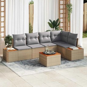 vidaXL Conjunto de Sofá de Jardim 6 Peças com Almofadas Bege Rattan Poliéster