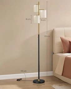 Candeeiro de pé com três lâmpadas e luminosidade ajustável 29 x 29 x 173 cm dourado-preto