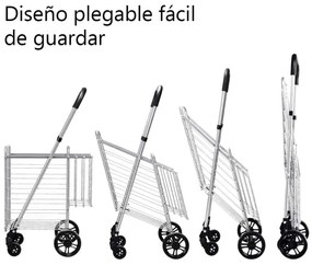 Carrinho de compras dobrável portátil com cesta dupla, médio e leve, grande capacidade, com 4 rodas, 43 x 52 x 95 cm Prata