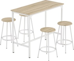 HOMCOM Conjunto de Móveis Altos de Bar com 5 Peças Mesa de Refeição Industrial e 4 Bancos Redondos Madeira e Branco | Aosom Portugal