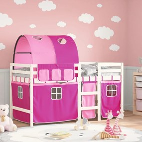 vidaXL Cama alta para criança com túnel 80x200 cm pinho maciço rosa