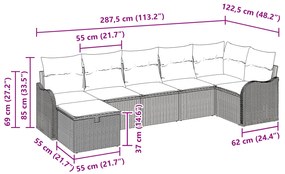 Conjunto de Sofá de Jardim vidaXL 7 Peças com Almofadas Preto Rattan P