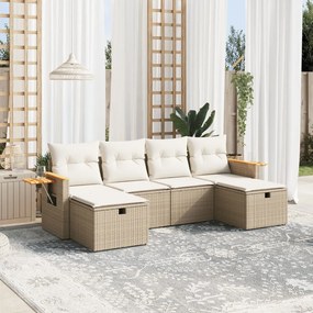 6 pcs conjunto de sofás p/ jardim com almofadões vime PE bege