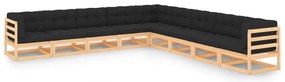 9 pcs conjunto lounge de jardim c/ almofadões pinho maciço