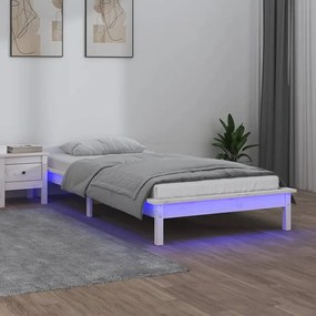 Estrutura cama c/ LED solteiro 75x190 cm madeira maciça branco