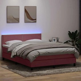vidaXL Cama box spring c/ colchão e LED 160x220 cm veludo rosa