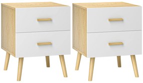 HOMCOM Mesas de Cabeceira Dormitório com pés Gavetas Puxadores Bambu Mesas Auxiliares Sala Estar Funcional 40x40x50 cm Madeira | Aosom Portugal