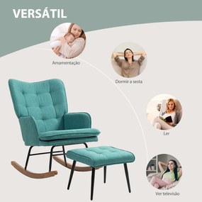 Poltrona Baloiço com Apoio para os Pés Poltrona Relax com Almofada Acolchoada e Anti-Tombo 64x89x90 cm Verde