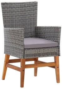 7 pcs conj. jantar p/ exterior vime PE madeira acácia cinzento