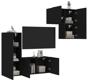 vidaXL 4 pcs móveis de parede para TV derivados de madeira preto