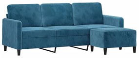 Sofá de 3 lugares com apoio de pés 180 cm veludo azul