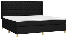 Cama box spring c/ colchão e LED 200x200 cm tecido preto