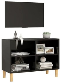 Móvel de TV c/ pernas de madeira maciça 69,5x30x50 cm preto