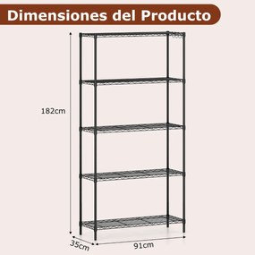 Estante metálica 91 x 35 x 182 cm ajustável de 5 níveis com grelha de arame com capacidade para 565 kg para casa, cozinha, garagem, escritórios Preta