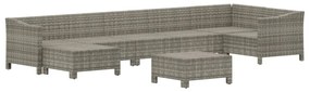 8 pcs conjunto lounge de jardim c/ almofadões vime PE cinzento