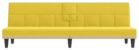 Sofá-cama com suportes para copos tecido amarelo-claro