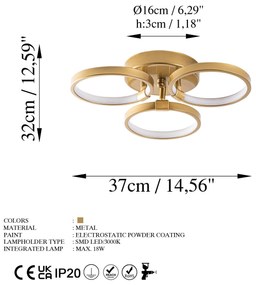 Candeeiro de Teto Halka – Dourado – 37 x 9 x 32 cm