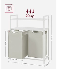 Cesto para roupa suja 2 x 46 L com 2 prateleiras branco