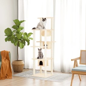 Árvore para gatos c/ postes arranhadores sisal 169 cm cor creme