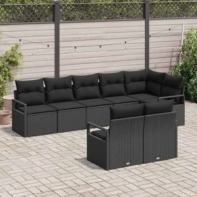 Conjunto de Sofá de Jardim vidaXL de 8 Peças com Almofadas Preto Ratta