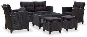 6 pcs conjunto sofás de jardim c/ almofadões vime PE preto