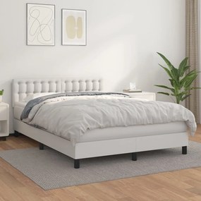 vidaXL Cama com molas/colchão 140x190 cm couro artificial branco