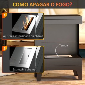 Lareira de Bioetanol com Depósito de 0,9L Apagador de Chamas de Aço Inoxidável Tempo de Combustão 3,3H para Interiores 15-20 m² 38x22x54 cm Preto