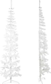Meia árvore de Natal fina com suporte 210 cm branco