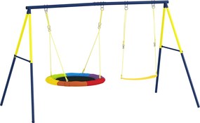 Baloiço para Bebés com Cordas Ajustáveis Estrutura de Aço Carga 150 kg para 3 Crianças de 3-8 Anos Multicolor