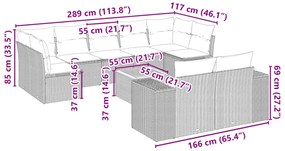 10 pcs conjunto sofás de jardim c/ almofadões vime PE cinzento