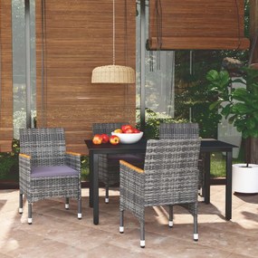 vidaXL 5 pcs conjunto jantar p/ jardim c/ almofadões vime PE cinzento