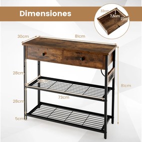 Mesa Consola "Elios" com Estação de Carga - 2 Gavetas e Estantes de Me