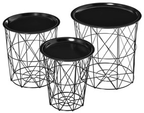 HOMCOM Conjunto de 3 mesas laterais empilháveis Cestos de metal com bandeja removível e espaço de armazenamento Estilo moderno para sala de estar Diâmetro Ø43 Ø35 e Ø30 preto
