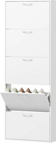 Sapateieira com capacidade para 15 pares, armário para sapatos moderno e estreito com 5 gavetas rebatíveis, 65 x 17 x 180,5 cm, branco