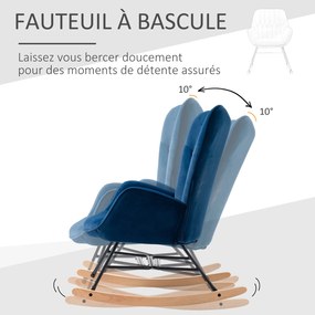 Cadeira de baloiço, confortável com estrutura em madeira maciça e metal para a sala de estar, quarto, varanda, veludo azul