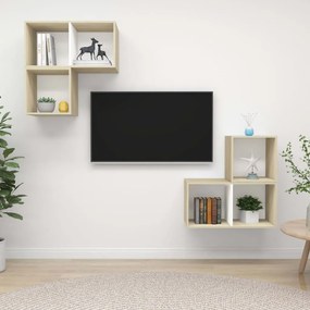 4 pcs conjunto móveis de TV contraplacado branco e carv. sonoma