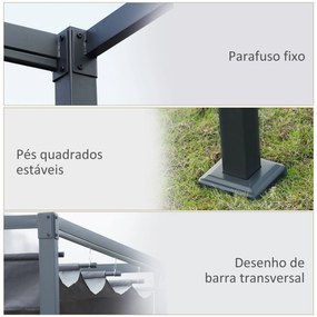 Pérgola 400x300x222 cm Pérgola de Jardim com Teto Retrátil de Poliéster com Revestimento para Celebrações Festas Casamento Cinza