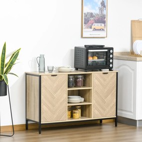 Aparador de Cozinha com 2 Portas Prateleiras Ajustáveis e 3 Compartimentos Abertos Móvel Auxiliar para Sala de Jantar e Sala de Estar 120x39,2x76cm