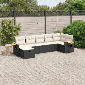 vidaXL 7 pcs conjunto de sofás p/ jardim c/ almofadões vime PE preto