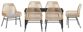 Conjunto de jantar de jardim com 7 peças e almofadas marrons de rattan