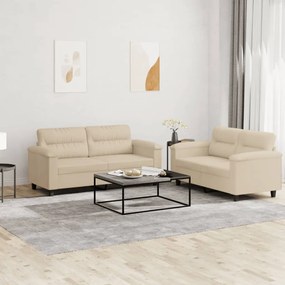 2 pcs conj. sofás c/ almofadões tecido de microfibra cor creme