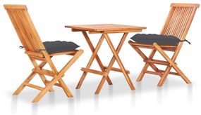 Conjunto bistrô c/ almofadões antracite 3 pcs teca maciça