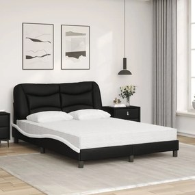 Cama com colchão 140x200 cm couro artificial preto e branco